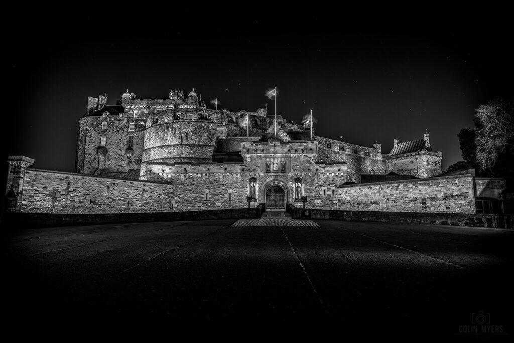 Edinburgh Castle At Midnight (Black & White)