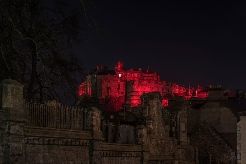 Red Edinburgh Castle from Candlemaker Row