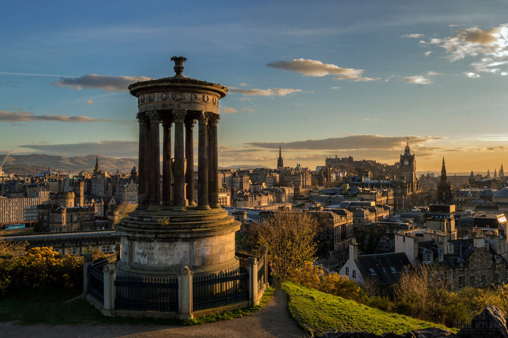 Classic Edinburgh Sunset with Dugald Stewart Monument
