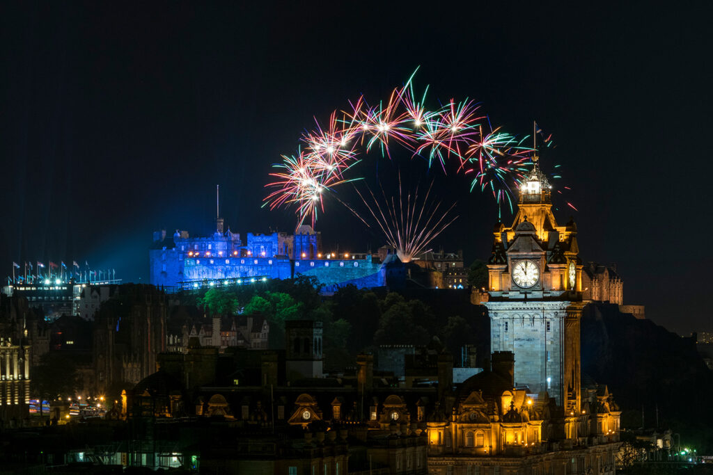 Edinburgh Castle & Balmoral Clock Fireworks Arc